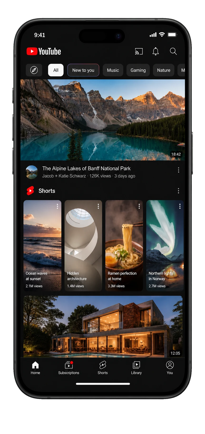 Concept preview of a YouTube home screen containing Shorts