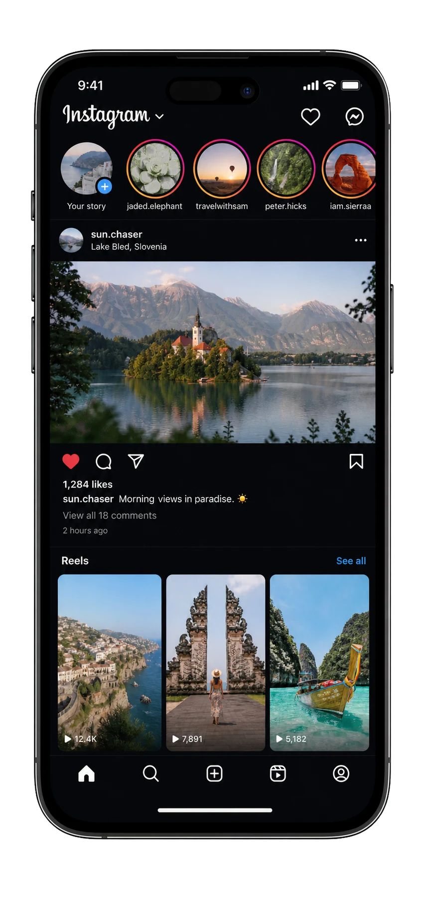 Concept preview of an Instagram home feed containing Reels