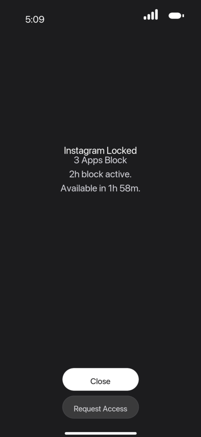 Instagram unavailable while a Monk Mode block is active